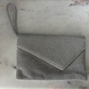 Call It Spring Metallic Silver Sequin Wristlet Clutch
